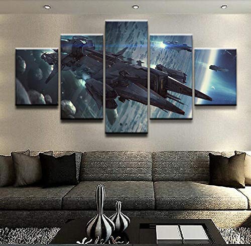 Leinwanddrucke Modern Home Wand Dekor Raumschiff Game Star Citizen 5 Stück Leinwände Drucken Modulare Bild Kunst Hd Malerei Kunstwerke,150×80Cm Design Wand Bild,Fertig Zum Aufhängen(Mit Rahmen) von Myrdsio
