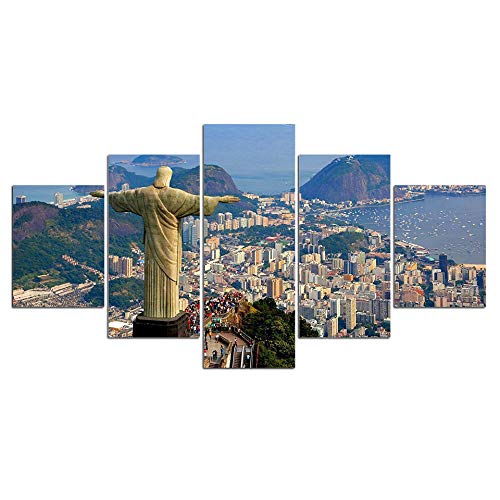 Myrdsio 5-teiliges Wandbild auf Leinwand, Motiv: Rio de Janeiro Stadtlandschaft, Reisestatus, Gemälde, Kunstdruck, moderne Heimdekoration, 150 x 80 cm, Tapete (komplett gerahmt) von Myrdsio