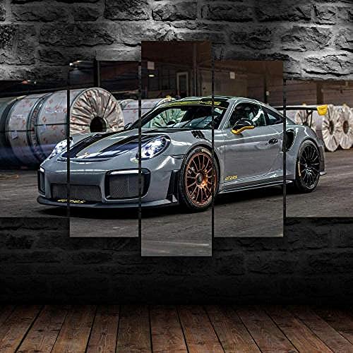 Myrdsio Bilder 5 Teilig Leinwandbilder 3D XXL Vlies Wandbild, Porsche Motorsports Auto Gemälde,Aufhängbar,Größen 125×60Cm Holz Rahmen von Myrdsio