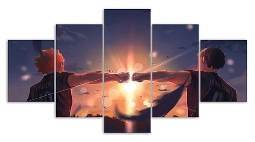 Myrdsio Kunstdrucke Gemälde 5 Teilig Leinwand Drucke,Wand Für Zuhause Malerei Wohnzimmer Wohnung Deko Modulare Bilder Anime Haikyuu Poster Hd Gedruckt Poster,Mit Rahmen von Myrdsio