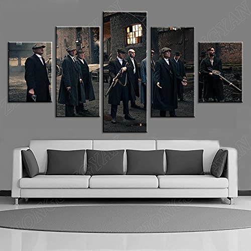 Myrdsio Kunstdrucke Gemälde 5 Teilig Leinwand Drucke,Wand Für Zuhause Malerei Wohnzimmer Wohnung Deko Modulare Bilder Peaky Blinders Poster Hd Gedruckt Poster,Mit Rahmen von Myrdsio