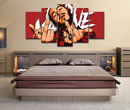 Myrdsio Kunstdrucke Gemälde 5 Teilig Leinwand Drucke,Wand Für Zuhause Malerei Wohnzimmer Wohnung Deko Modulare Bilder Post Malone Digitale Kunstmusik Hd Gedruckt Poster,Mit Rahmen von Myrdsio