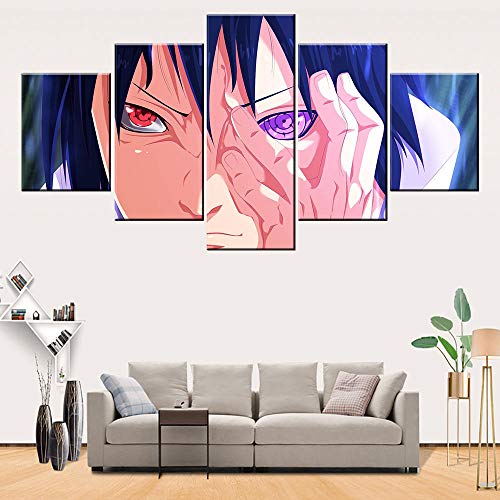 Myrdsio Kunstdrucke Gemälde 5 Teilig Leinwanddrucke,Wand Für Zuhause Leinwand Malerei Wohnzimmer Wohnung Deko Modulare Bilder Anime Naruto Charaktere Hd Gedruckt Poster, Mit Rahmen 150X80Cm von Myrdsio