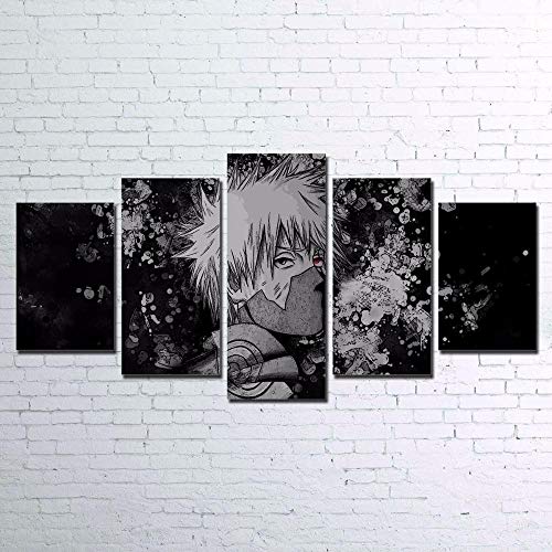 Myrdsio Kunstdrucke Gemälde 5 Teilig Leinwanddrucke,Wand Für Zuhause Leinwand Malerei Wohnzimmer Wohnung Deko Modulare Bilder Naruto Kakashi Hd Gedruckt Poster, Mit Rahmen 150X80Cm von Myrdsio
