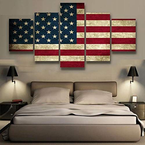 Myrdsio Leinwandbild, Ölgemälde, amerikanische Flagge, kariert, HD-Druck, 5-teilig, modulares Poster, moderne Wohnzimmer-Dekoration, fertig zum Aufhängen, abnehmbares Gemälde von Myrdsio