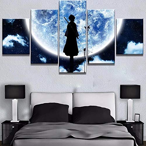 Myrdsio Leinwanddrucke Modern Home Wand Dekor Bleach Moon Anime Poster Gemälde 5 Stück Leinwände Drucken Modulare Bild Kunst Hd Malerei Kunstwerke,Fertig Zum Aufhängen(Mit Rahmen) von Myrdsio