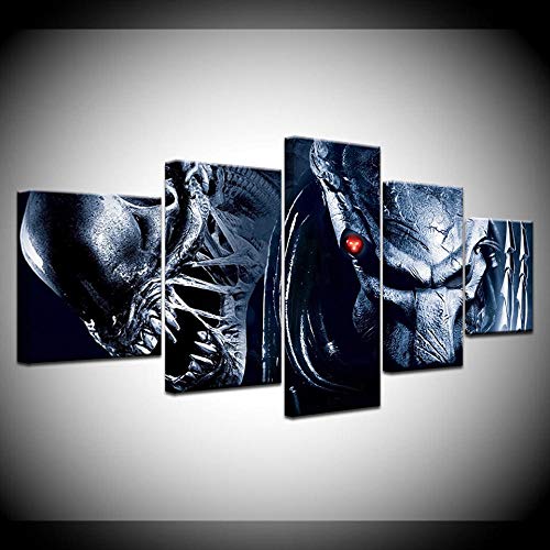 Myrdsio Leinwanddrucke Modern Home Wand Dekor Film Aliens Vs Predator 5 Stück Leinwände Drucken Modulare Bild Kunst Hd Malerei Kunstwerke,Fertig Zum Aufhängen(Mit Rahmen) von Myrdsio