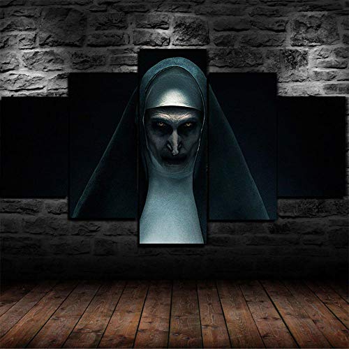 Myrdsio Leinwanddrucke Modern Home Wand Dekor Nun Horrorfilm 5 Stück Leinwände Drucken Modulare Bild Kunst Hd Malerei Kunstwerke,Fertig Zum Aufhängen(Mit Rahmen) von Myrdsio