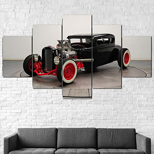 Myrdsio Leinwanddrucke Modern Home Wand Dekor Oldtimer Classic Hot Rod 5 Stück Leinwände Drucken Modulare Bild Kunst Hd Malerei Kunstwerke,Fertig Zum Aufhängen(Mit Rahmen) von Myrdsio