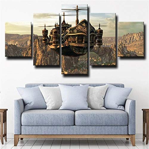 Myrdsio Leinwanddrucke Modern Home Wand Dekor Sci Fi Steampunk Blimp 5 Stück Leinwände Drucken Modulare Bild Kunst Hd Malerei Kunstwerke,Fertig Zum Aufhängen(Mit Rahmen) von Myrdsio