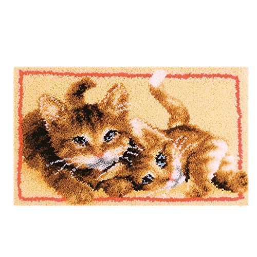 Myriad Choices Knüpfteppich Zum Selber Knüpfen mit Kissen Knüpf-Sets 50x38cm Latch Hook Kit für Kinder und Erwachsene (Katze) von Myriad Choices