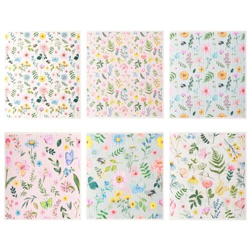 Myselect Schwedische Geschirrtücher für die Küche, 6 Stück, wiederverwendbare Geschirrtücher, frische Blumen, schwedische Geschirrtücher, ultra saugfähig, schnell trocknend, kratzfeste Myselect Schwedische Geschirrtücher für die Küche, 6 Stück, wiederverwendbare Geschirrtücher, frische Blumen, schwedische Geschirrtücher, ultra saugfähig, schnell trocknend, kratzfeste von Myselect