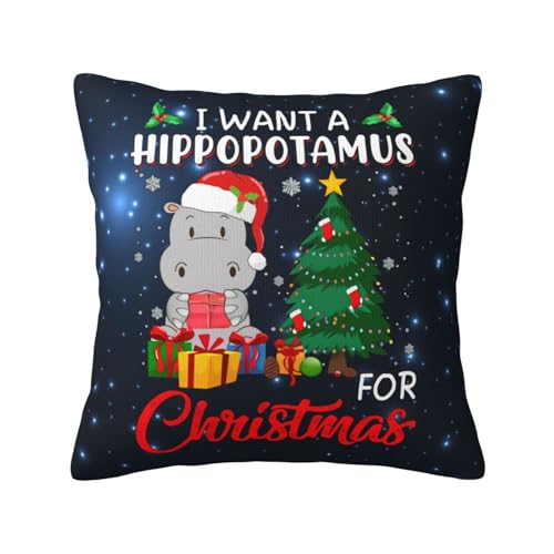 Myshe Quadratischer Kissenbezug mit Aufschrift "I Want A Hippopotamus for Christmas", perfekte Dekoration, Geschenk für Sofa, Schlafzimmer, Heimdekoration, 45,7 x 45,7 cm Myshe Quadratischer Kissenbezug mit Aufschrift "I Want A Hippopotamus for Christmas", perfekte Dekoration, Geschenk für Sofa, Schlafzimmer, Heimdekoration, 45,7 x 45,7 cm von Myshe