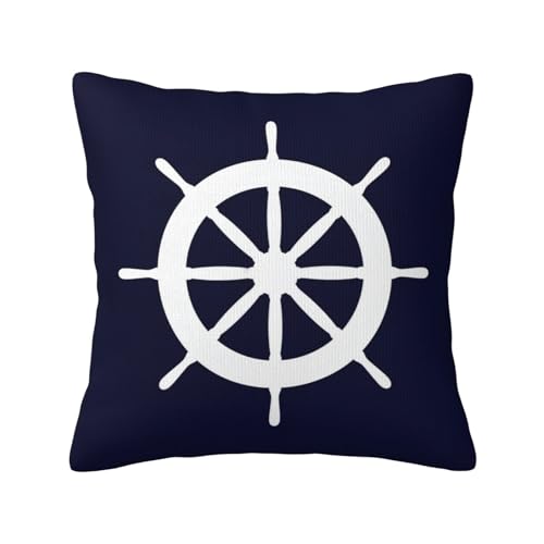 Myshe Quadratischer weißer Kissenbezug mit Schiffslenkrad auf marineblauem Dekokissenbezug, perfekte Dekoration, Geschenk für Sofa, Schlafzimmer, Heimdekoration, 45,7 x 45,7 cm Myshe Quadratischer weißer Kissenbezug mit Schiffslenkrad auf marineblauem Dekokissenbezug, perfekte Dekoration, Geschenk für Sofa, Schlafzimmer, Heimdekoration, 45,7 x 45,7 cm von Myshe