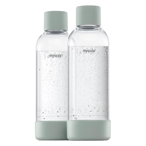 Mysoda : Bouteille réutilisable en PET sans BPA pour machine à eau gazeuse, avec verrouillage rapide et détails en composite de bois, 2 x 1 L - Vert Sauge (Pigeon) von Mysoda