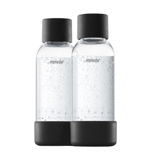 Mysoda: Wiederverwendbare Plastik BPA-frei Wasserflasche für Wassersprudler mit Quick-Lock, Holzkomposit Details, 2 x 0,5L – Schwarz von Mysoda