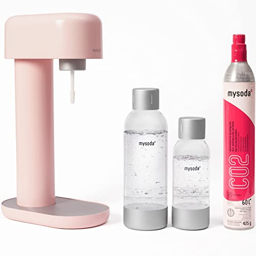 Mysoda: Ruby Set - Wassersprudler aus Aluminum mit 1L und 0.5L Quick-Lock BPA-frei Plastikflasche und CO2-Zylinder - Rosa von Mysoda