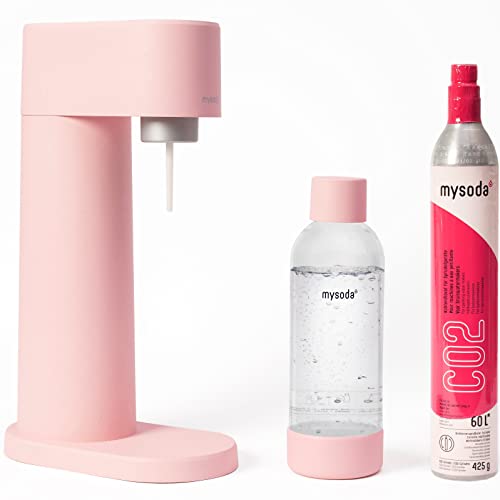 Mysoda - Woody Wasserreinigungsset - aus nachwachsendem Biokomponentenmaterial mit CO2 Zylinder und Quick-Connect 1L Kunststoffflasche - BPA frei - Pink von Mysoda