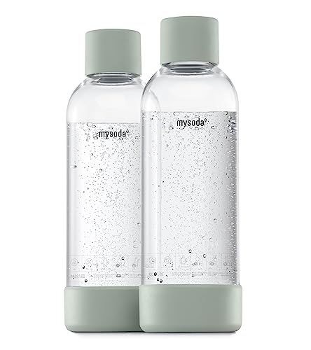 Mysoda: Wiederverwendbare Plastik Wasserflasche (BPA-frei) Wassersprudler mit Quick-Lock, Deckel und Boden aus Holzkomposit, 2 x 1L - Hellgrün (Pigeon) von Mysoda