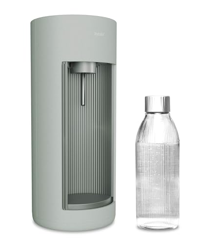 Mysoda: Stilvoller Glassy Wassersprudler aus Holzkomposit und Aluminium (ohne CO2-Zylinder) mit 1-Liter-Glasflasche & BPA-freier 1-Liter-Plastikflasche - Salbeigrün (Pigeon) von Mysoda