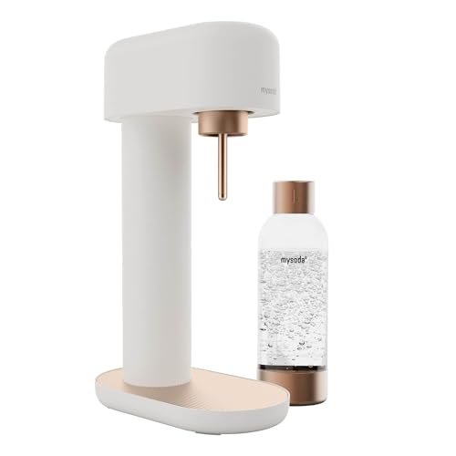 Mysoda: Stilvoller Ruby 2 Wassersprudler aus robustem Aluminium (ohne CO2-Zylinder) mit hochwertiger 1-Liter-Wasserflasche in Premiumdesign - Weiß-Kupfer von Mysoda