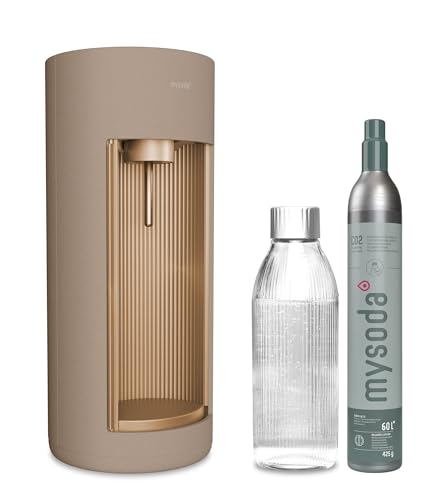 Mysoda: Glassy Wassersprudler aus Holzkomposit mit CO2-Zylinder und 1L Glasflasche & BPA-Frei 1L Plastikflasche - Latte von Mysoda