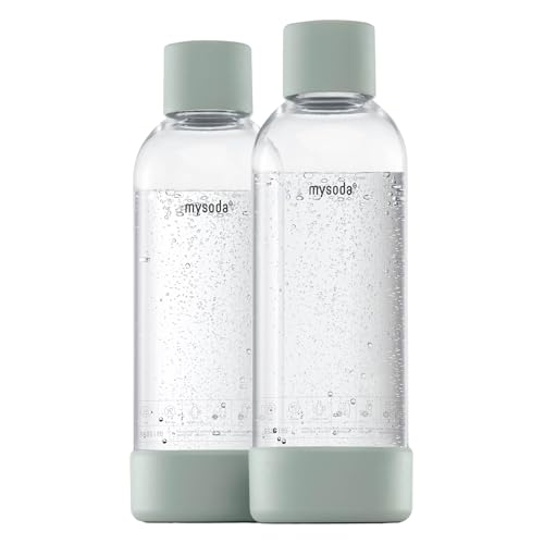 Mysoda: Wiederverwendbare BPA-frei Plastik Wasserflasche für Wassersprudler mit Quick-Lock, Holzkomposit Details, 2 x 1L - Salbeigrün (Pigeon) von Mysoda