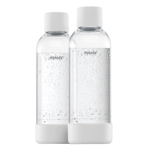 Mysoda: Wiederverwendbare Plastik BPA-frei Wasserflasche für Wassersprudler mit Quick-Lock, Holzkomposit Details, 2 x 1L - Weiß von Mysoda