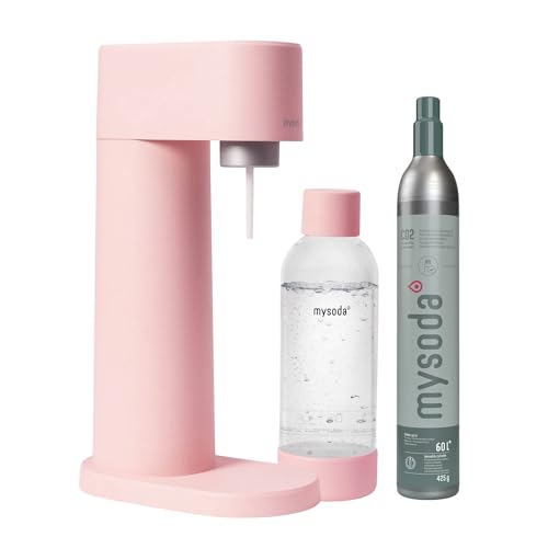 Mysoda: Woody Set - Wassersprudler aus erneuerbarem Holzkomposit Material mit 1L Quick-Lock BPA-frei Plastikflasche und CO2-Zylinder - Pink von Mysoda