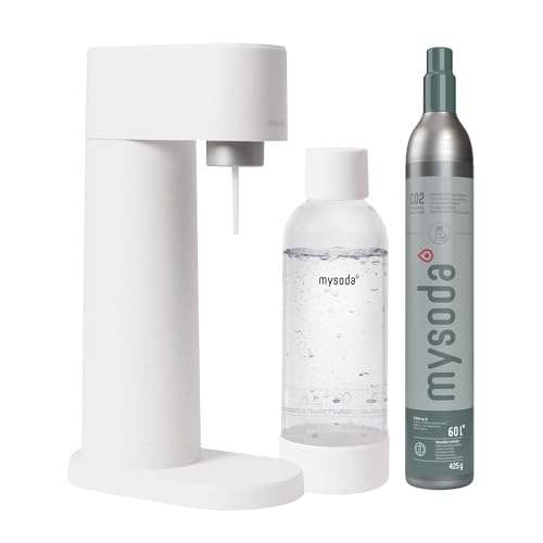 Mysoda: Woody Set - Wassersprudler aus erneuerbarem Holzkomposit mit 1L Quick-Lock BPA-freier Plastikflasche und CO2-Zylinder - Weiß von Mysoda