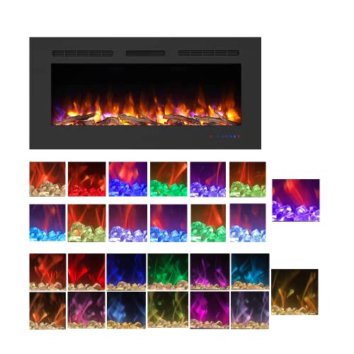 Mystflame Galaxy 36 - Elektrischer Kamin, Wandmontiert, 13 Farben Flamme und Unterlicht, Kraftstoffbett aus Stämmen und Glas, Thermostat 750/1500 W, Fernbedienung und Touchscreen von Mystflame
