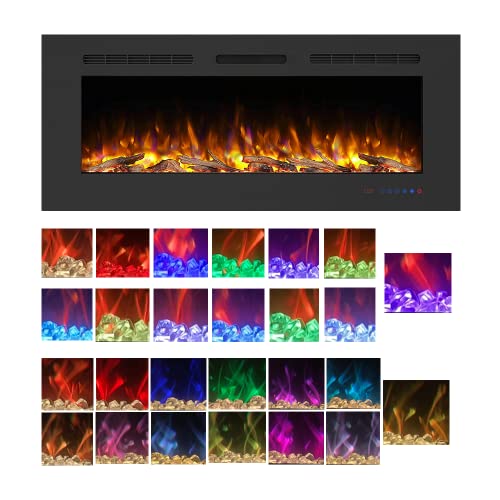 Mystflame Galaxy 50 - Elektrischer Kamin in der Wand, 13 Flammenfarben und Unterlicht, Brennstoffbett aus Baumstämmen und Glas, Elektrokamin mit Thermostat 750/1500 W, Fernbedienung und Touchscreen von Mystflame
