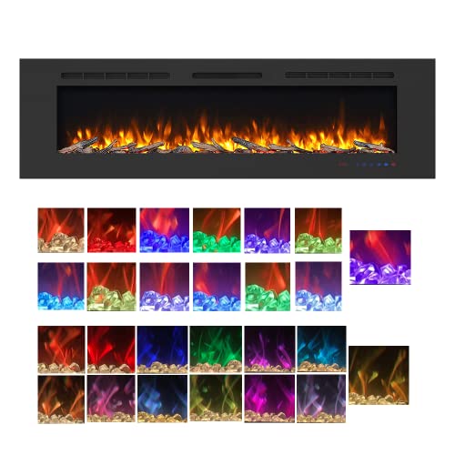 Mystflame Galaxy 84, Elektrokamin für die Wand, 13 Flammenfarben und Unterlicht, Kraftstoffbett aus Stämmen und Glas, Thermostat 750/1500 W, Fernbedienung und Touchscreen von Mystflame