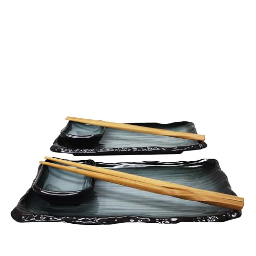 8-tlg. Sushi Geschirr Set für 2 Personen blau/schwarz - Sushi Servierset mit 2x Sushiteller, Dip-Schälchen, Stäbchen von MystiCalls