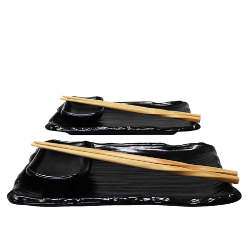 8-tlg. Sushi Geschirr Set für 2 Personen schwarz - Sushi Servierset mit 2x Sushiteller, Dip-Schälchen, Stäbchen von MystiCalls