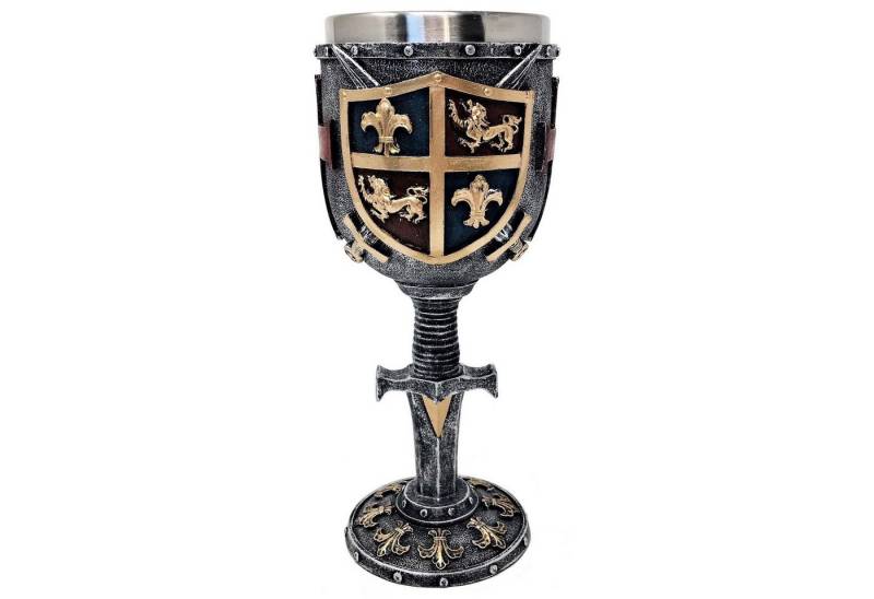 MystiCalls Becher Kelch mit Wappen Ritterkelch Ritter Mittelalter Wappenkelch Weinkelch, Polyresin, Mit Metalleinsatz von MystiCalls