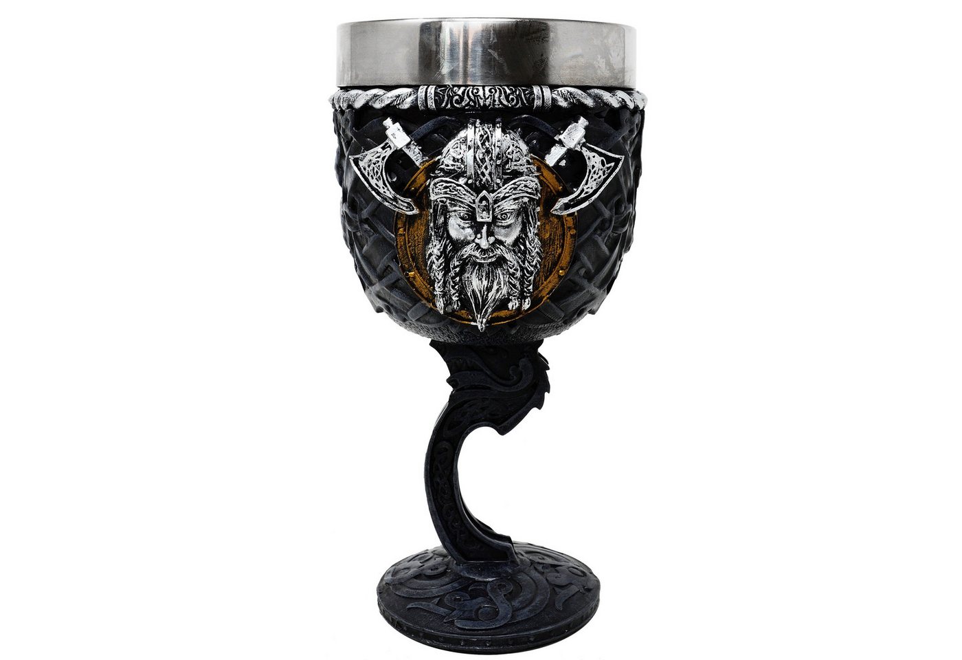 MystiCalls Becher XL Wikingerkelch schwarz mit Wikinger 0,25 l Fassungsvolumen, Polyresin, Herausnehmbarer Metalleinsatz von MystiCalls