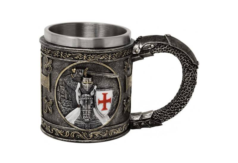 MystiCalls Bierkrug Krug Kreuzritter weiß auf Pferd Ritterkrug Ritter Mittelalter, Polyresin, Fassungsvermögen ca. 400ml von MystiCalls
