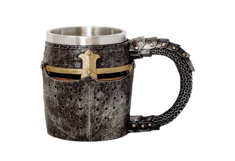 MystiCalls Bierkrug Krug in Form eines Ritterhelm Ritter Mittelalter Ritterkrug Burg, Polyresin, Fassungsvolumen ca. 400ml von MystiCalls