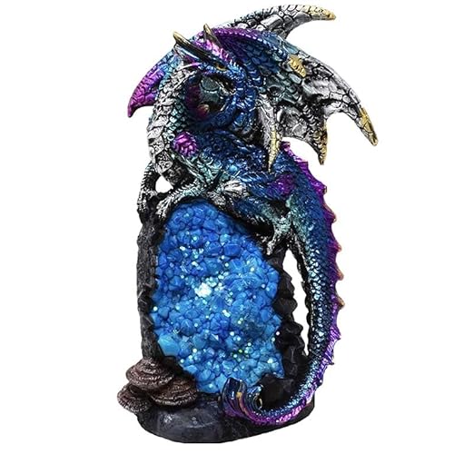 MystiCalls Blauer Drache auf Kristallfels - Drache Fantasy Kristall Figur von MystiCalls