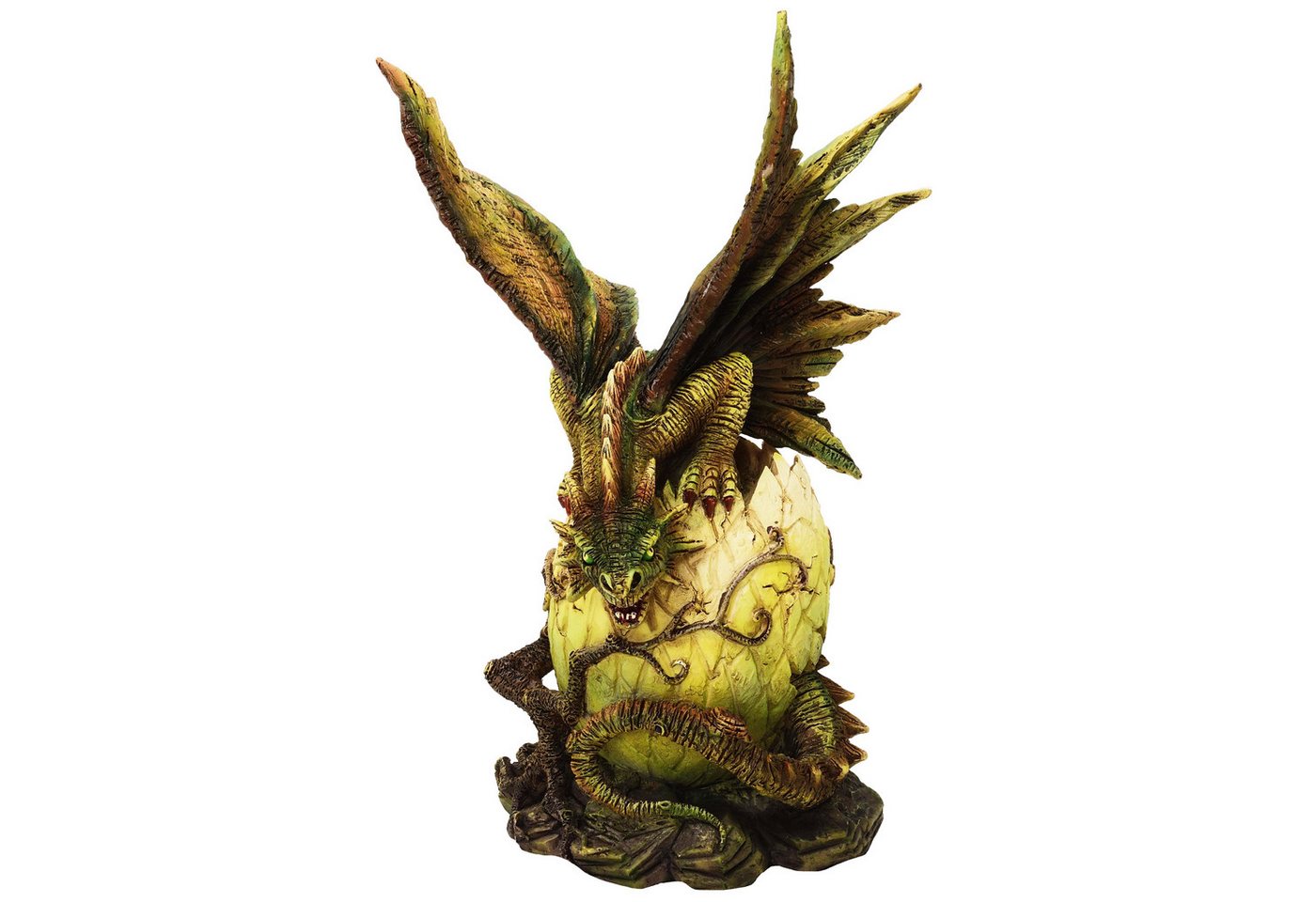 MystiCalls Dekofigur Babydrache auf Drachenei im Ast - Drache Fantasy Figur, Sammelfigur Elfenfigur Sammlerfigur Dekofigur Dekorationsobjekt von MystiCalls