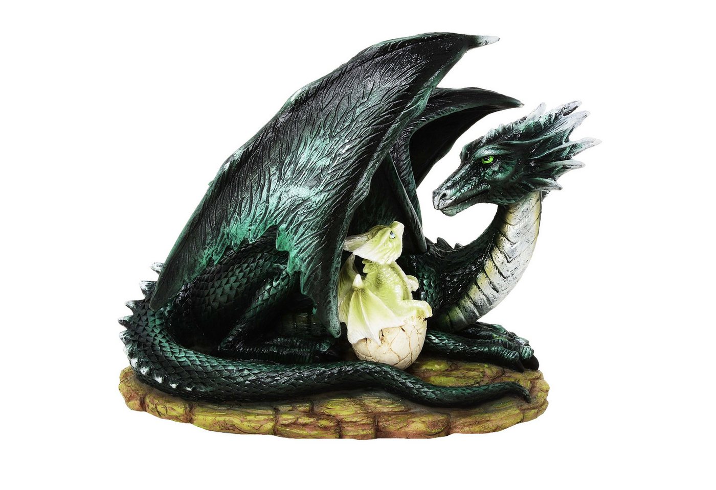 MystiCalls Dekofigur Drachenmutter mit Babydrache im Ei - Fantasy Drache Figur, Sammelfigur Elfenfigur Sammlerfigur Dekofigur Dekorationsobjekt von MystiCalls