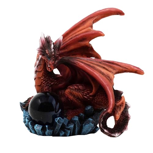MystiCalls Drache rot mit Kristallkugel - Fantasy Drache Kristall von MystiCalls