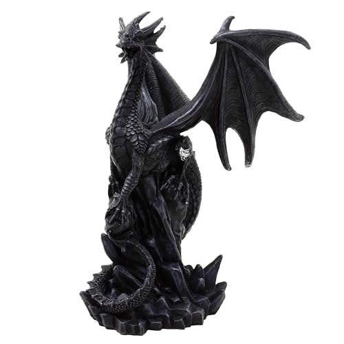 MystiCalls Drache schwarz auf Fels - Drache Fantasy Gothic Figur von MystiCalls