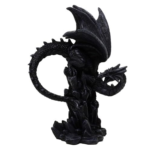 MystiCalls Drache schwarz auf Fels - Fantasy Gothic Drache Figur von MystiCalls