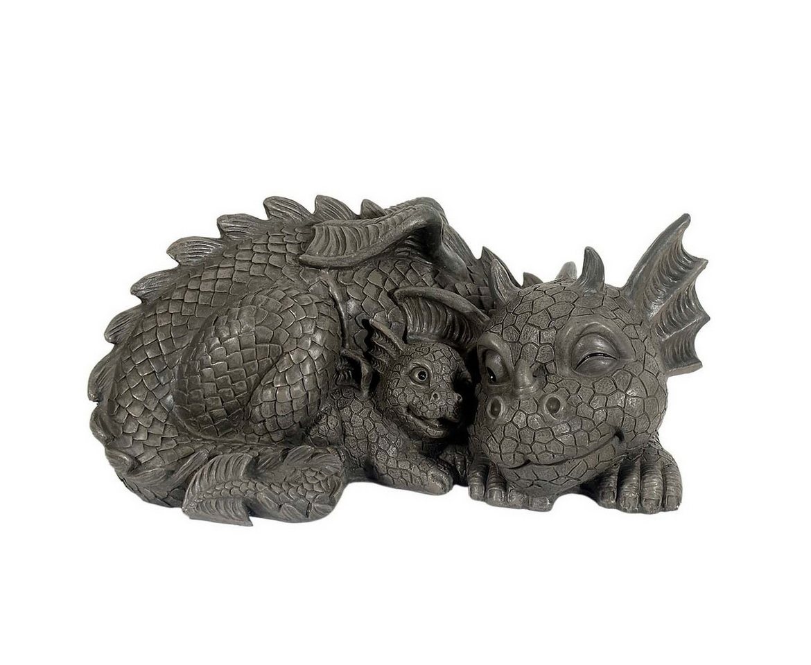 MystiCalls Gartenfigur Gartendrache "Mutter mit Babydrache" - Gartenfigur Dekoration Drache, (1 St), handgearbeitet und handbemalt von MystiCalls