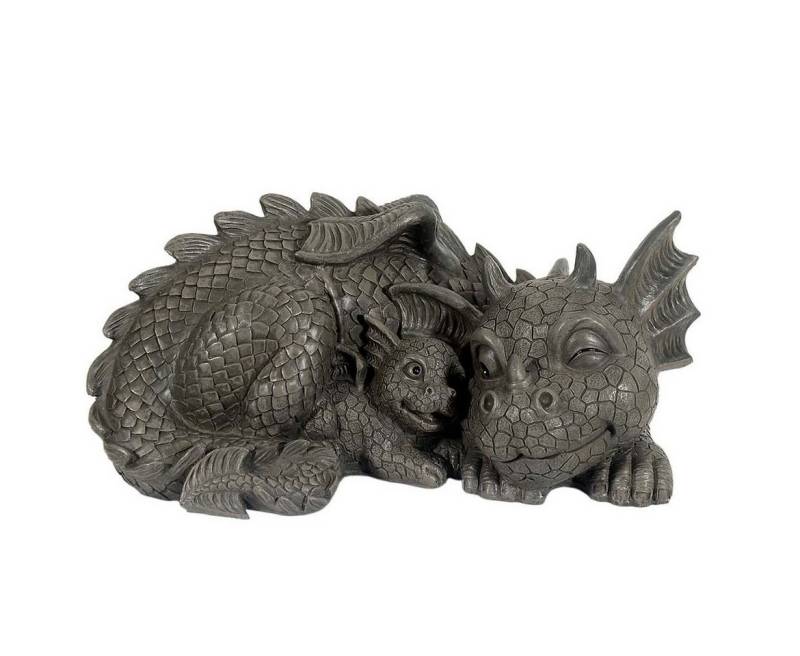 MystiCalls Gartenfigur Gartendrache "Mutter mit Babydrache" - Gartenfigur Dekoration Drache, (1 St), handgearbeitet und handbemalt von MystiCalls