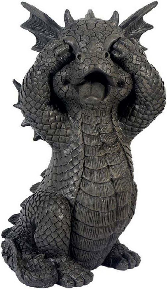MystiCalls Gartenfigur Gartendrache hält sich die Augen zu - Gartenfigur Garten Drache, (1 St), Handgearbeitet und handbemalt von MystiCalls