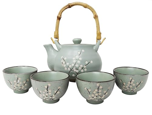 MystiCalls Japanisches Tee Set mit Kirschblüte für 4 Personen, 1 Teekanne inklusive Teesieb 4 Tassen, Geschenkset, Teezeremonie, Japanisches Geschirr von MystiCalls