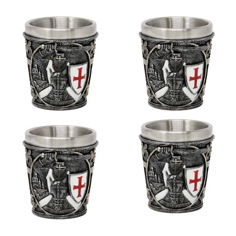 MystiCalls Schnapsglas 4er Set Shotglas Kreuzritter weiß auf Pferd Ritter Schnapsglas, Polyresin, 4-teilig von MystiCalls